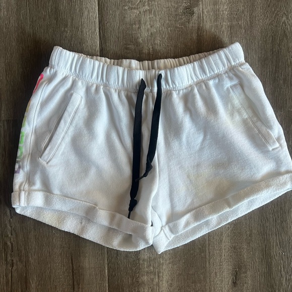 Pink Victoria’s Secret Sweat Comfy Shorts White Neon Rainbow Size Medium - Picture 2 of 8